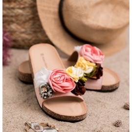 SHELOVET Mokkanahkatossut kukilla vaaleanpunainen 1