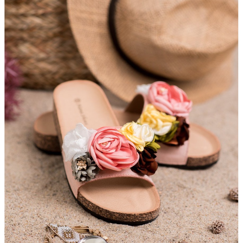 SHELOVET Mokkanahkatossut kukilla vaaleanpunainen 1