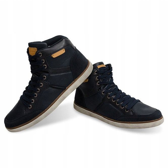 Korkeat tennarit Luonnonnahkaa XF117 Navy Blue laivastonsininen 1