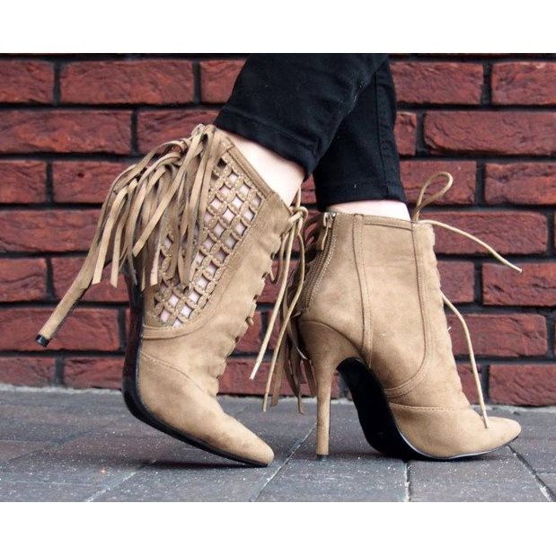 Rikkaasti sisustetut korkeat sandaalit 11047 khaki 1