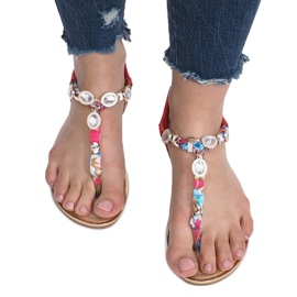 Punaiset litteät sandaalit Desun -timanteilla punainen 1