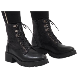 Ideal Shoes Mustat nauhoitetut nilkkurit, joissa on paljetteja 1621 1