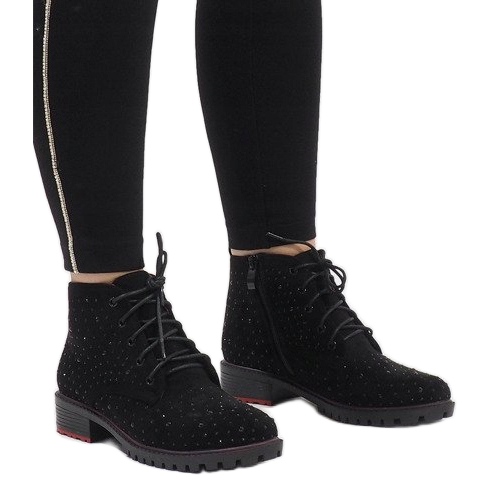 Mustat mokkanahkaiset nilkkurit, joissa on paljetteja 1013 1