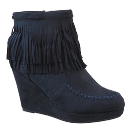 Tummansininen mokkanahkaiset boho-kiilakengät LM-653 1