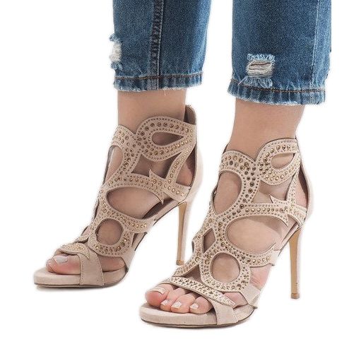 Beige avoimet saappaat korkokengillä HF1436-20 1