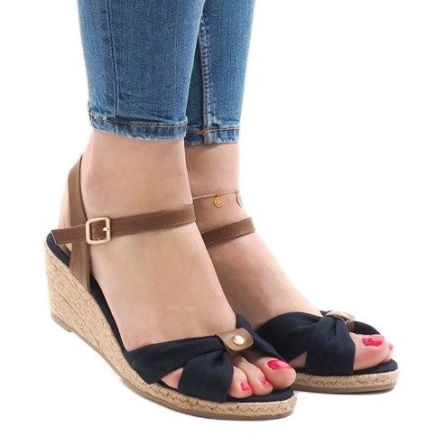 Tummansininen kiila sandaalit espadrilles 1484-13 ruskea 1