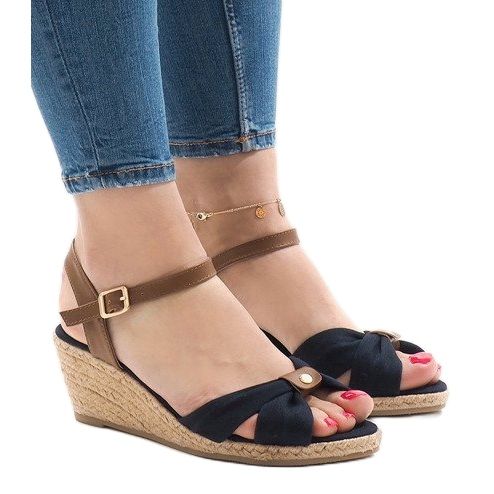 Tummansininen kiila sandaalit espadrilles 1484-13 ruskea 2