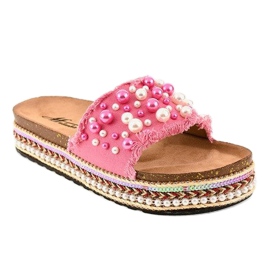 Vaaleanpunaiset koristetut tossut 1035 helmiä vaaleanpunainen 1