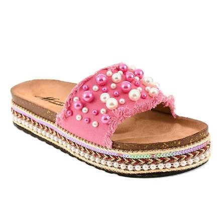 Vaaleanpunaiset koristetut tossut 1035 helmiä vaaleanpunainen 1