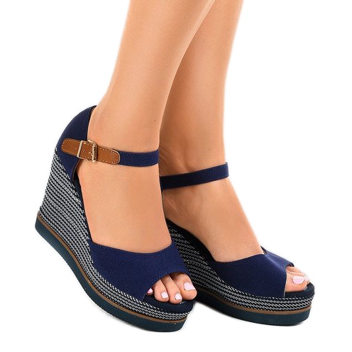 Tummansininen kiila sandaalit espadrilles 9079 1