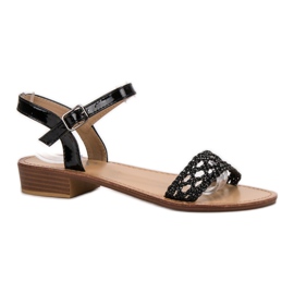 SHELOVET Punotut korkokengät sandaalit musta 1