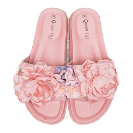 Queen Vivi Mokkanahkatossut kukilla vaaleanpunainen 2