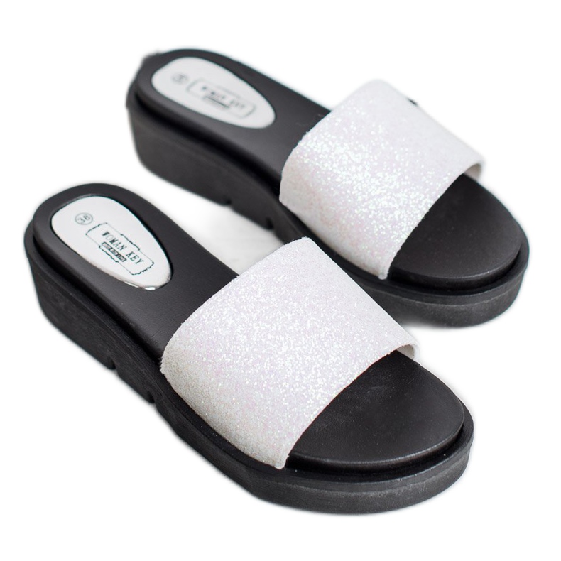 SHELOVET Kumiset kiilatossut valkoinen 1