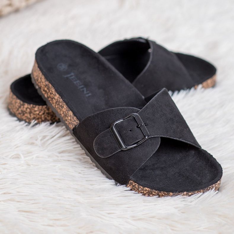 SHELOVET Mokkanahkaiset tossut soljella musta 1