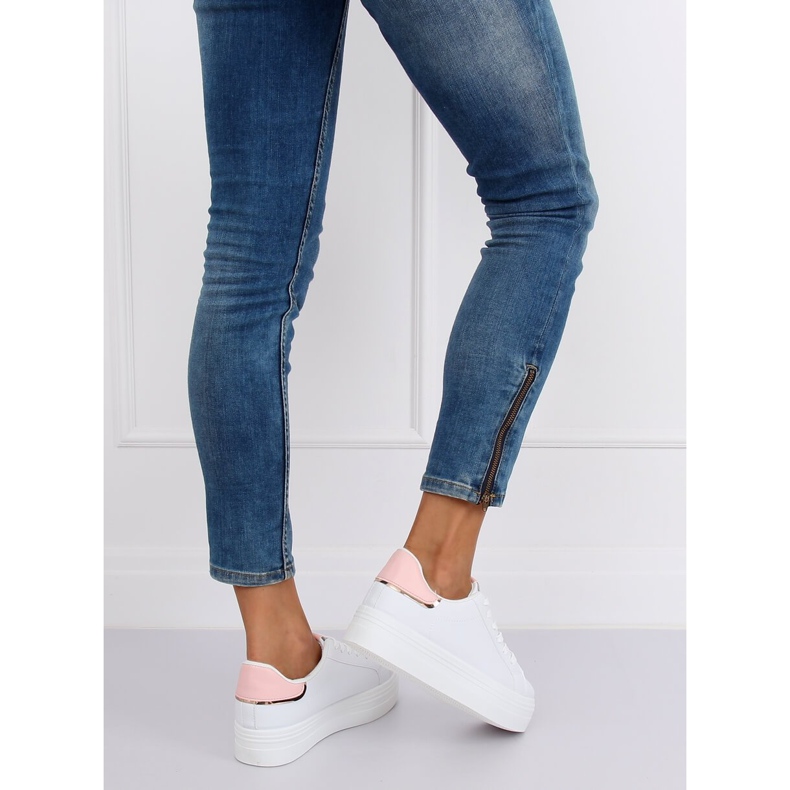 Lenkkarit korkealla pohjalla valkoinen ja vaaleanpunainen B0-31 WHITE / PINK 1