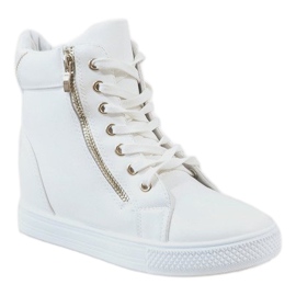 Valkoiset lenkkarit kiilamaisella kantapäällä kultaisella liukusäätimellä DD477-2 valkoinen 1