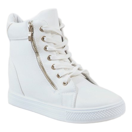 Valkoiset lenkkarit kiilamaisella kantapäällä kultaisella liukusäätimellä DD477-2 valkoinen 1