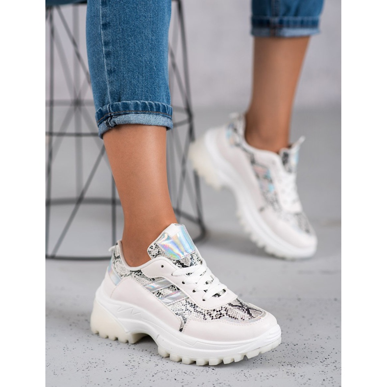 SHELOVET Valkoiset Snake Print Tennarit valkoinen 1