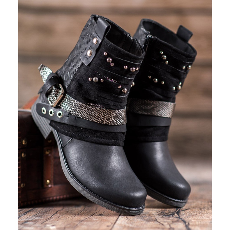 SHELOVET Saappaat tekojalokivillä musta 1