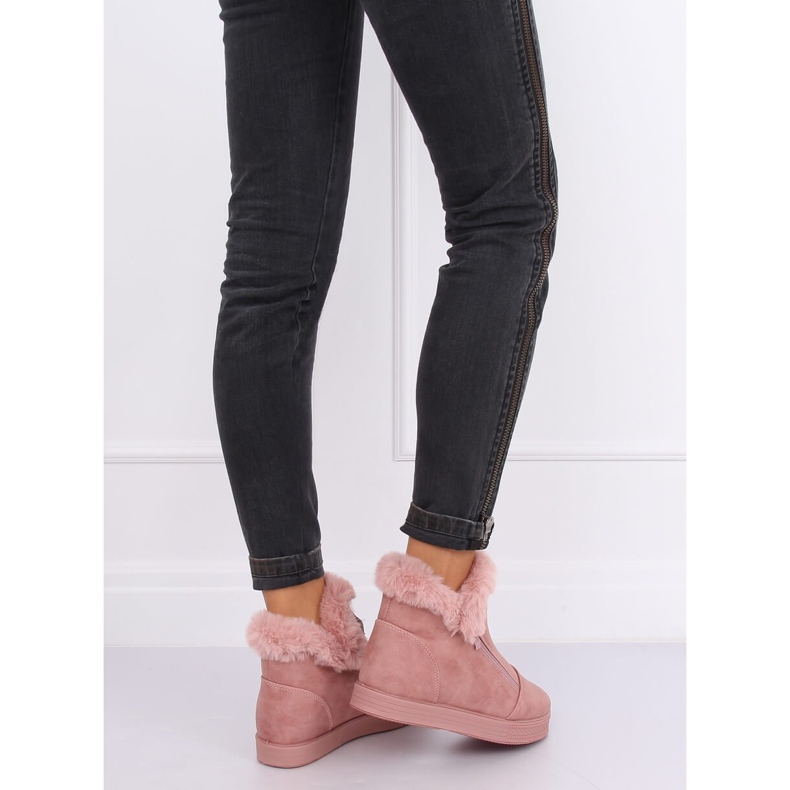 Vaaleanpunaiset nilkkakorkeat lenkkarit turkiksella W19-29 Vaaleanpunainen 2