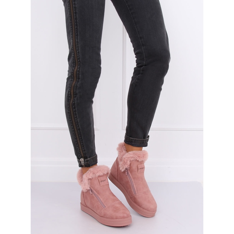 Vaaleanpunaiset nilkkakorkeat lenkkarit turkiksella W19-29 Vaaleanpunainen 1