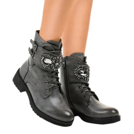 Harmaat naisten saappaat soljella ja timanteilla 0-251 1