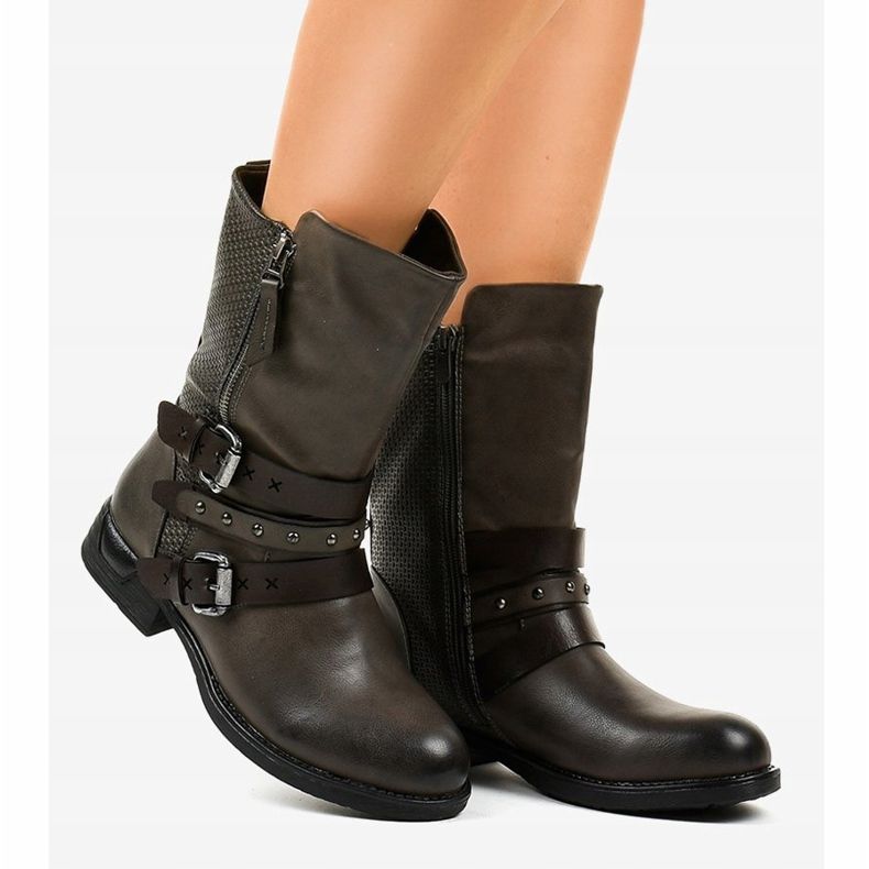 Naisten harmaat litteät eristetyt saappaat F1803 2