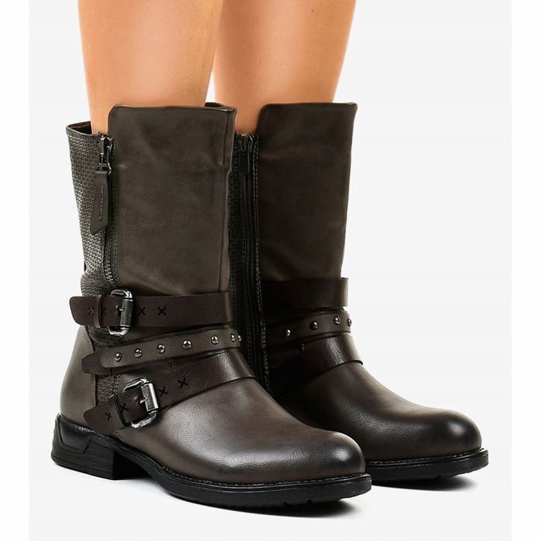 Naisten harmaat litteät eristetyt saappaat F1803 1