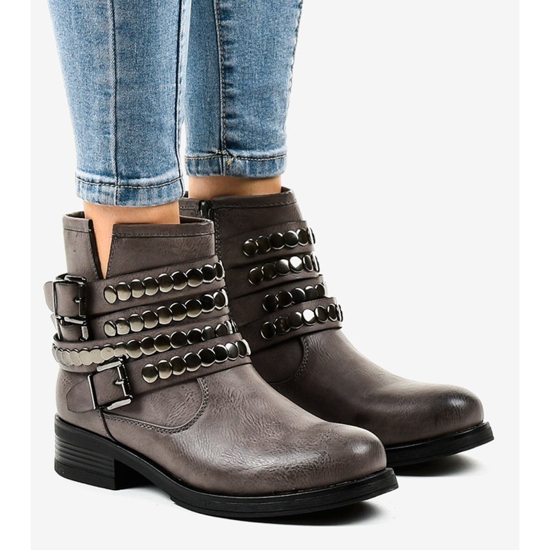 Naisten harmaat litteät eristetyt saappaat F1608 1