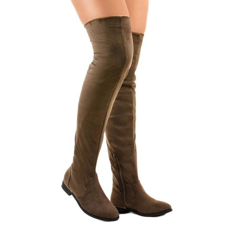 Ruskea tasainen polven yli saappaat BM131 vihreä 1