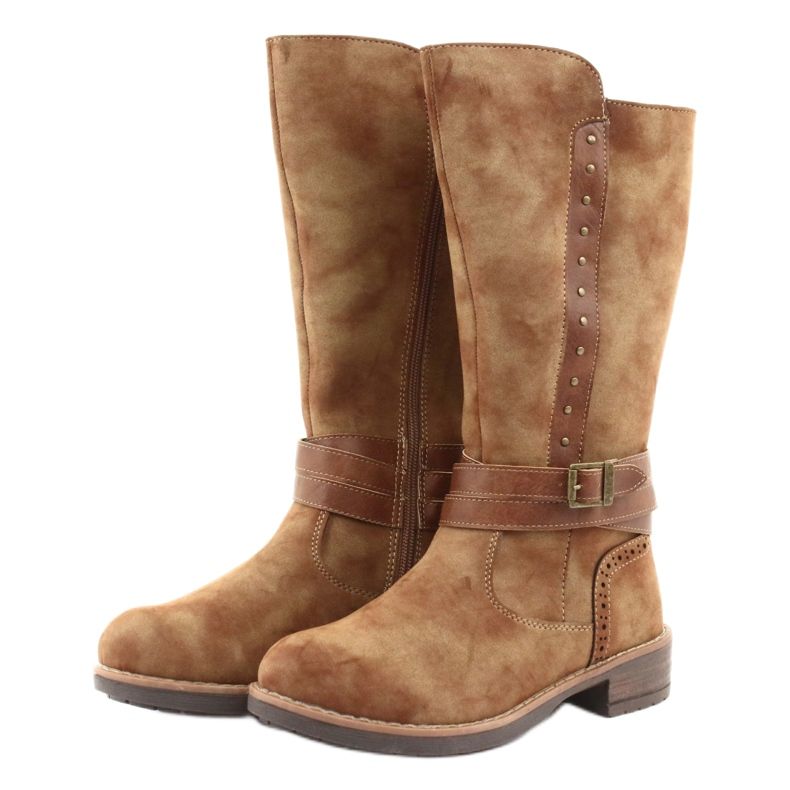 American Club GC31 pitkät saappaat, joissa strassit ruskea 3