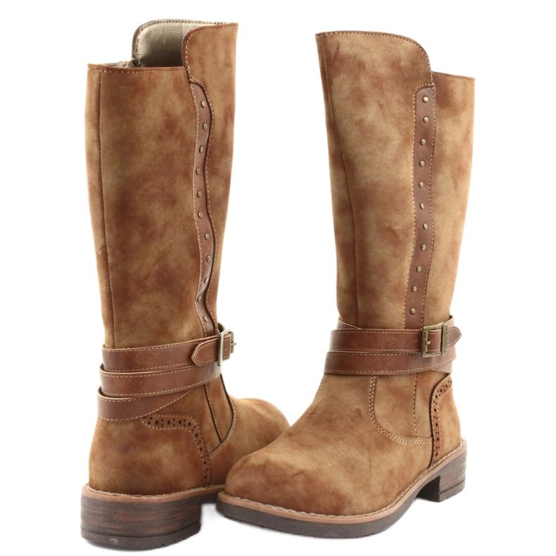 American Club GC31 pitkät saappaat, joissa strassit ruskea 4