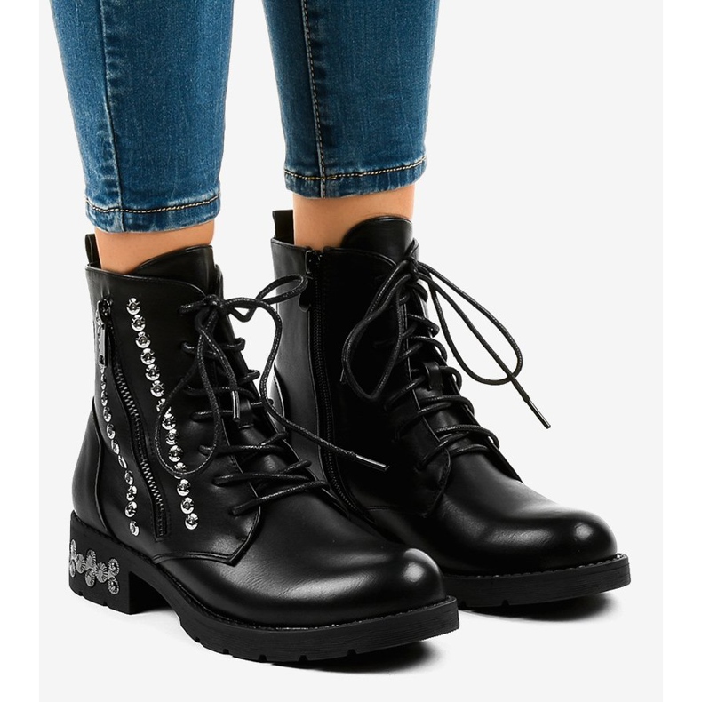 Mustat naisten korkeat saappaat KL-602-vetoketjulla 1