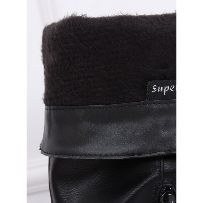 Mustat naisten litteät saappaat 1084-PG Musta 2