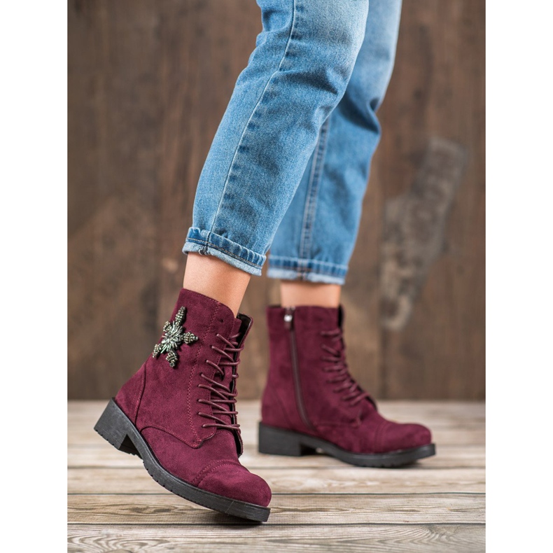 SHELOVET Burgundin mokkanahkaiset saappaat punainen 2