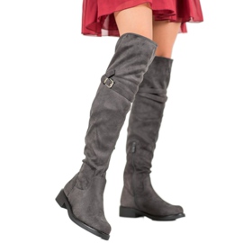 Ideal Shoes Tyylikkäät saappaat soljella harmaa 1