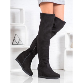 SHELOVET Suede Wedge saappaat musta 1