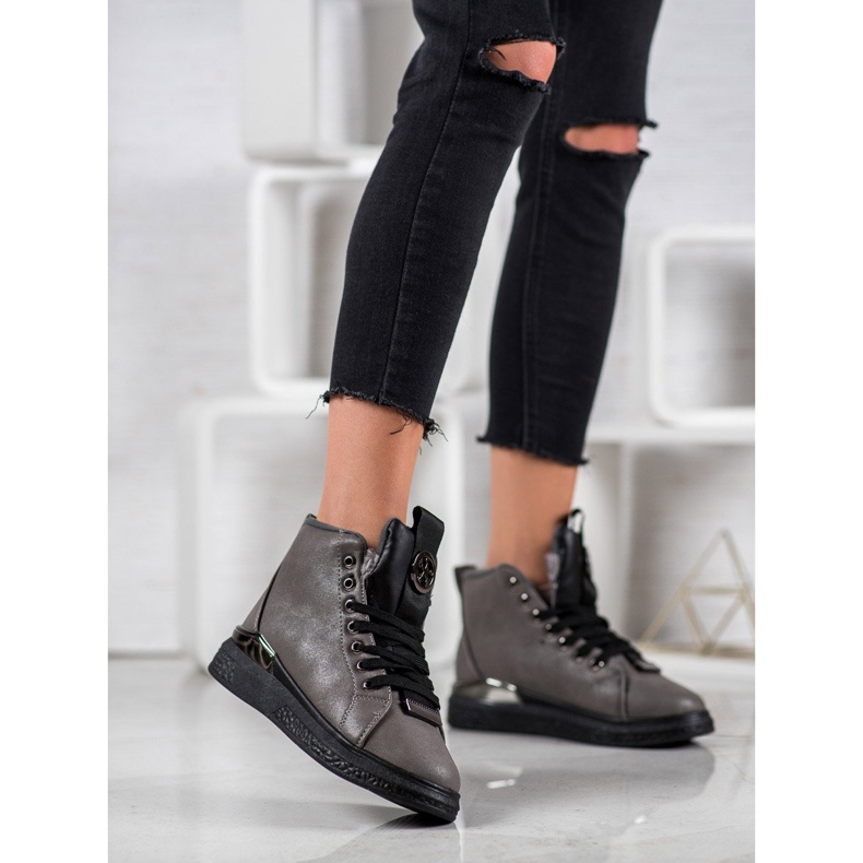 SHELOVET Nauhalliset saappaat glitterillä harmaa 1