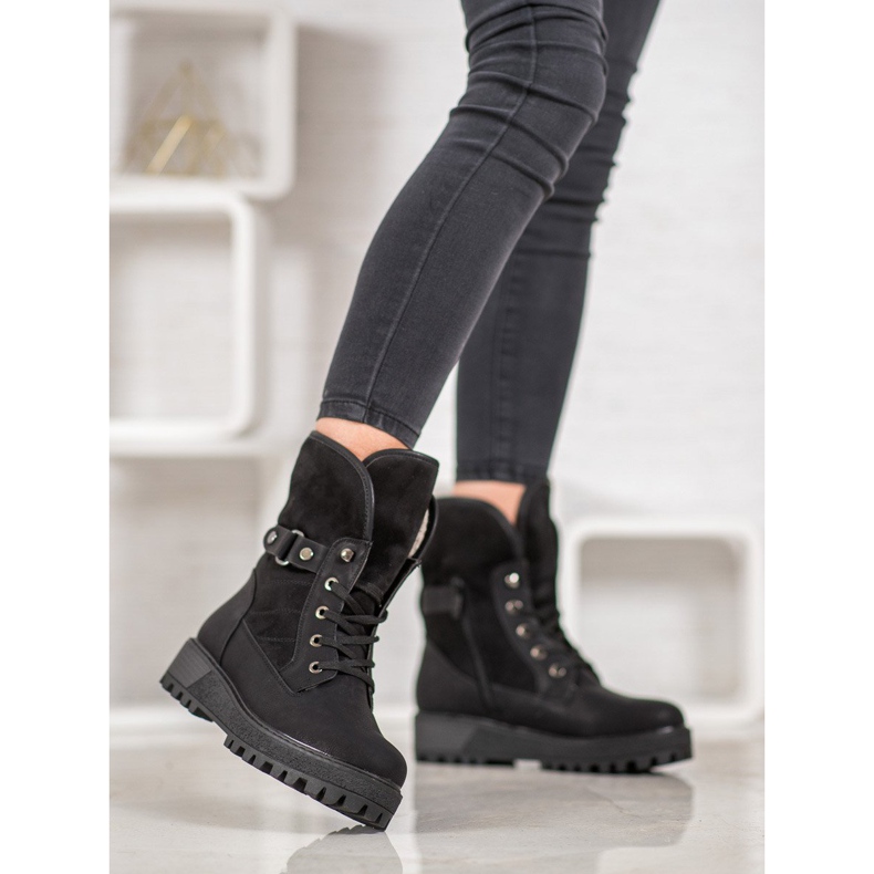 SHELOVET Nauhalliset saappaat lampaannahkaa musta 2