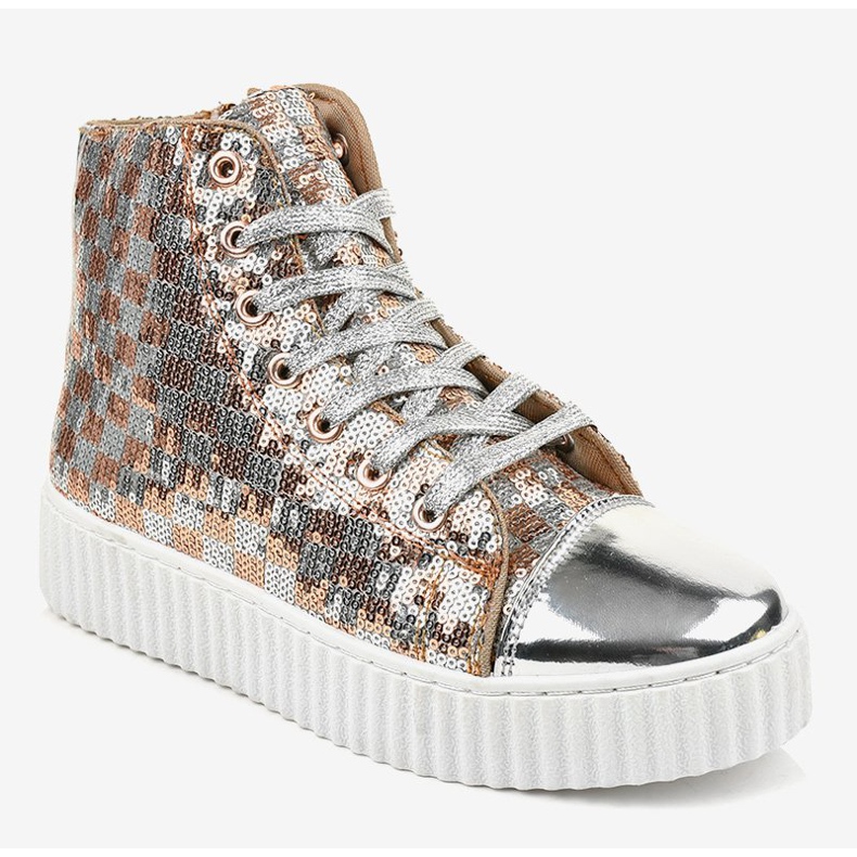 Hopeiset lenkkarit alustalla, jossa on 1761 vetoketjua harmaa 1