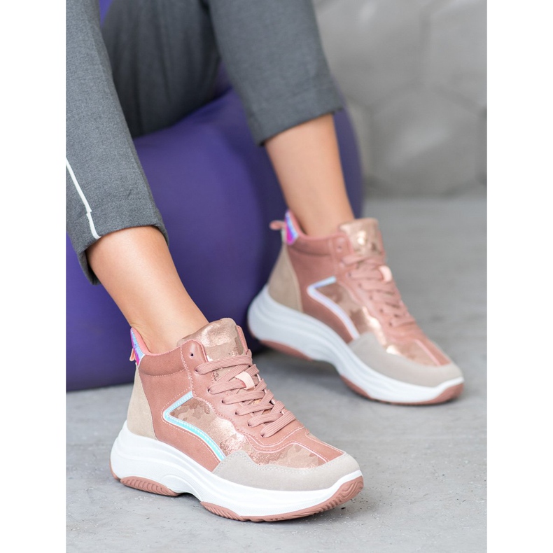 Ideal Shoes Korkeat saappaat lavalla vaaleanpunainen monivärinen 1