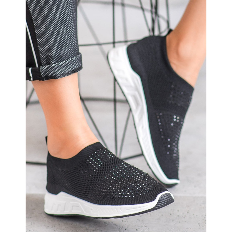 SHELOVET Slip-on kengät kristalleilla musta 2