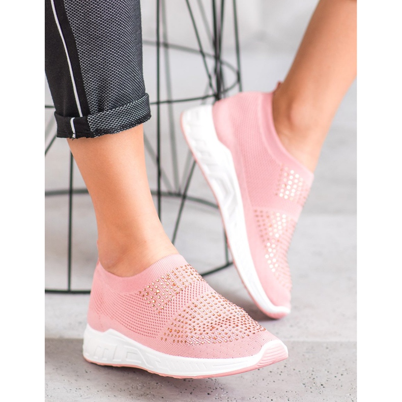 SHELOVET Slip-on kengät kristalleilla vaaleanpunainen 2