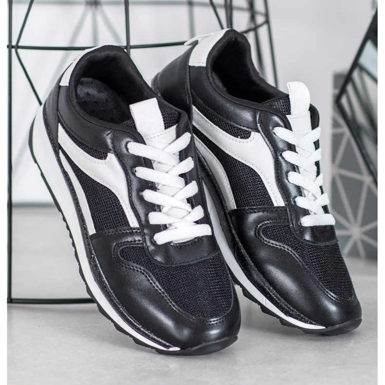 SHELOVET Sidotut mustat kengät valkoinen 1