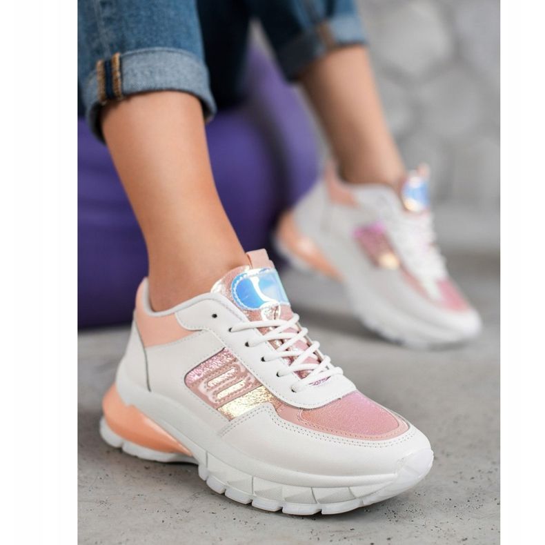 SHELOVET Muodikkaat Eco -nahka -lenkkarit valkoinen vaaleanpunainen monivärinen 1