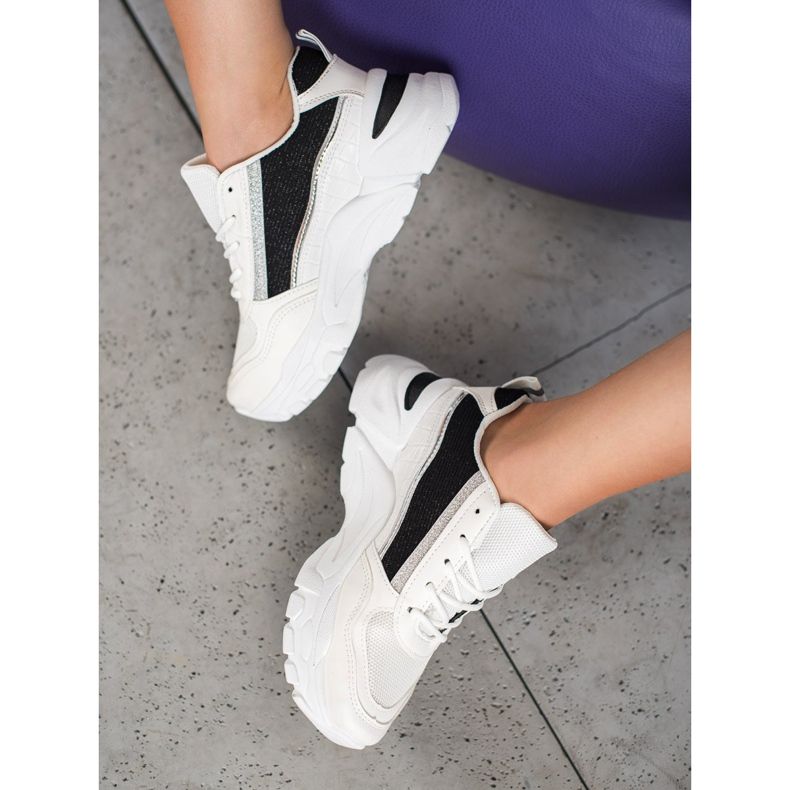 SHELOVET Tyylikkäät lenkkarit glitterillä valkoinen musta 1