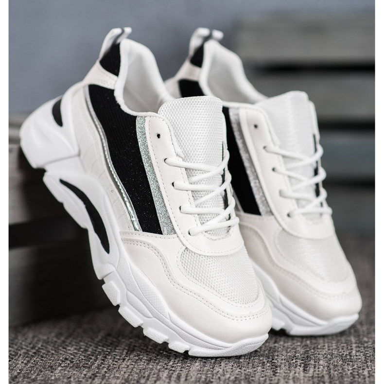 SHELOVET Tyylikkäät lenkkarit glitterillä valkoinen musta 2