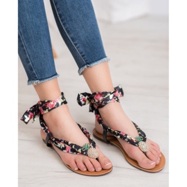 SHELOVET Sidotut sandaalit ananaksella musta monivärinen 2