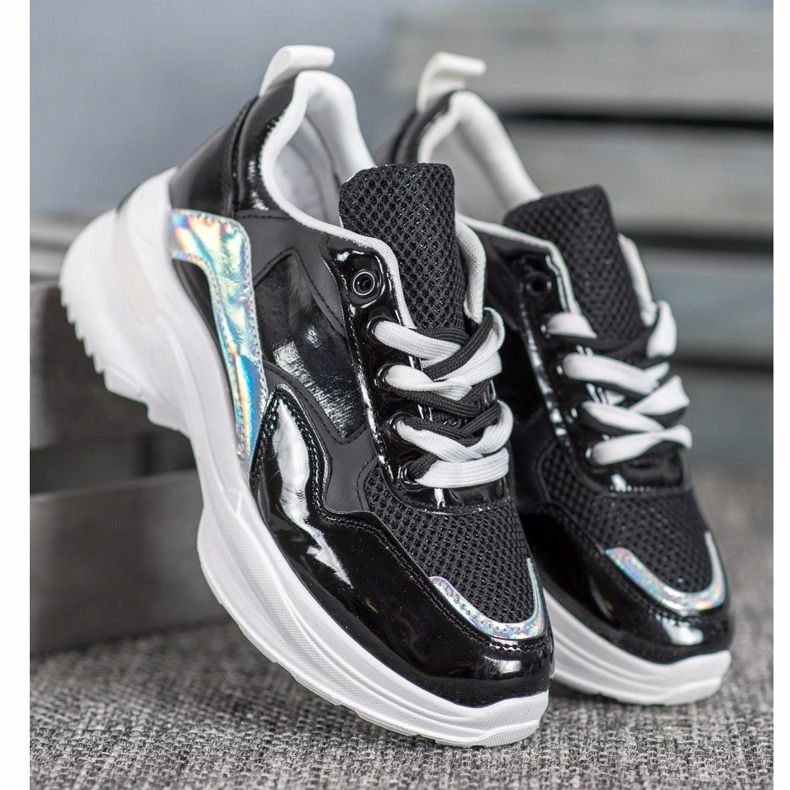 SHELOVET Tyylikkäät ekonahkaiset lenkkarit musta 1