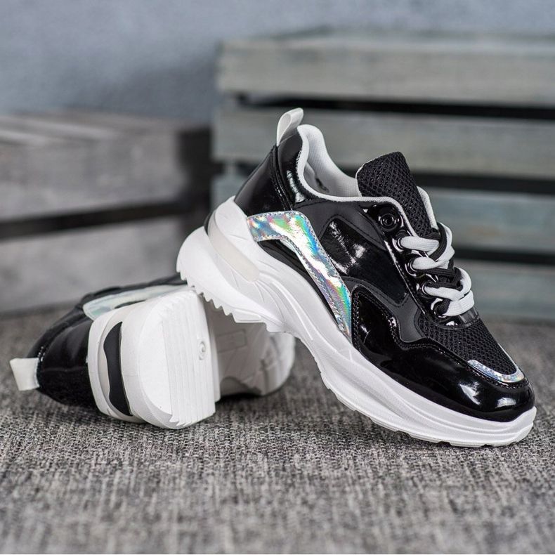 SHELOVET Tyylikkäät ekonahkaiset lenkkarit musta 2